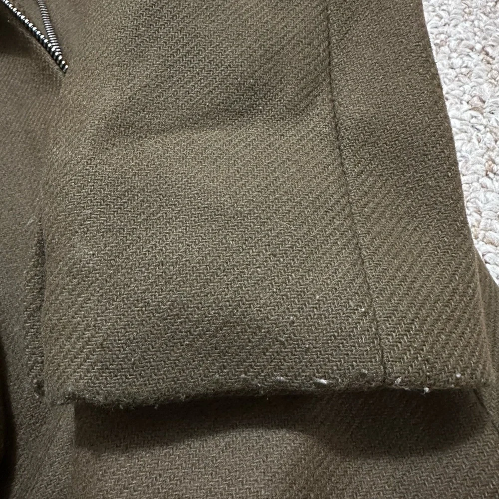 ZARA khaki army green faux fur trim hood duffle coat size XS